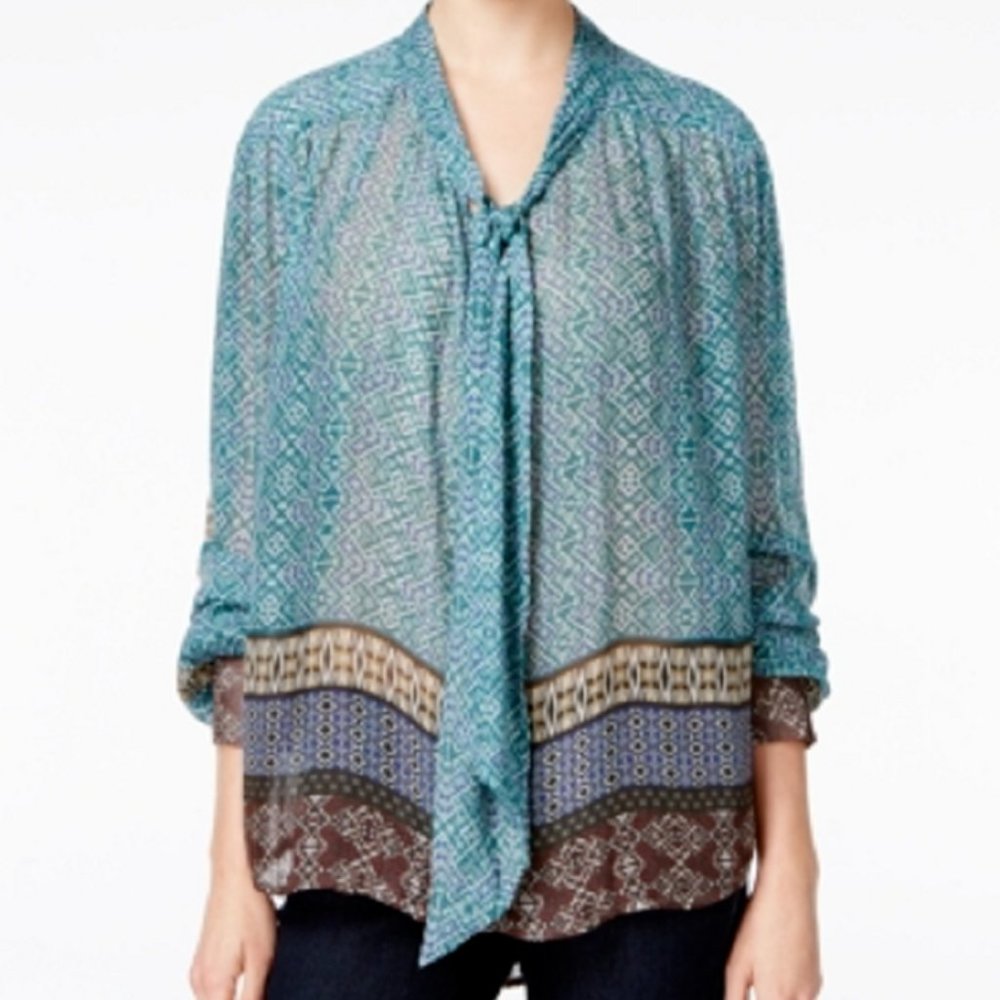 William Rast by Justin Timberlake Printed Peasant Top, Size Small Retail $89